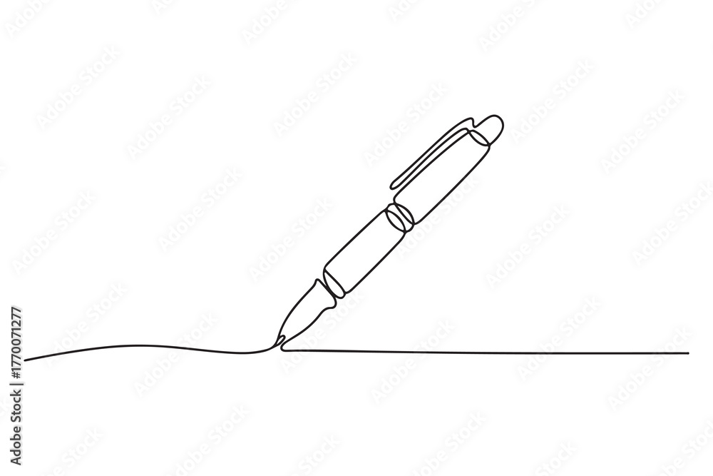 Fototapeta premium Continuous one line drawing of pen writing tool symbol minimalist outline vector illustration 