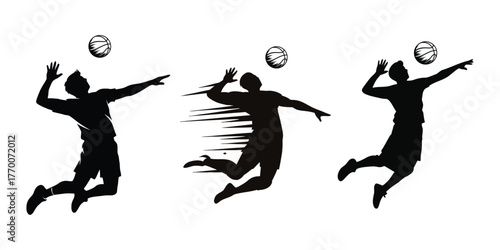 Dynamic Ball Sport Player Jump Action Vector Silhouette Illustration Set