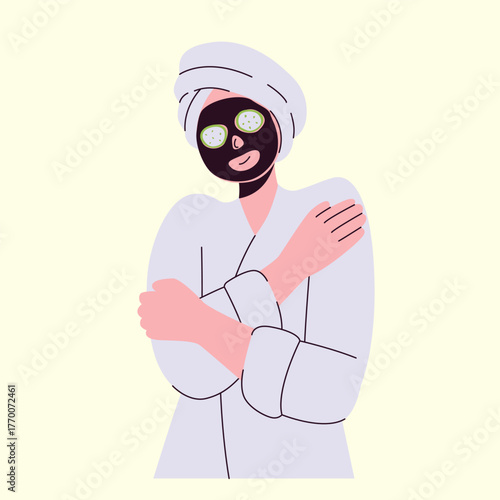 woman relaxing while applying a nourishing facial mask illustration