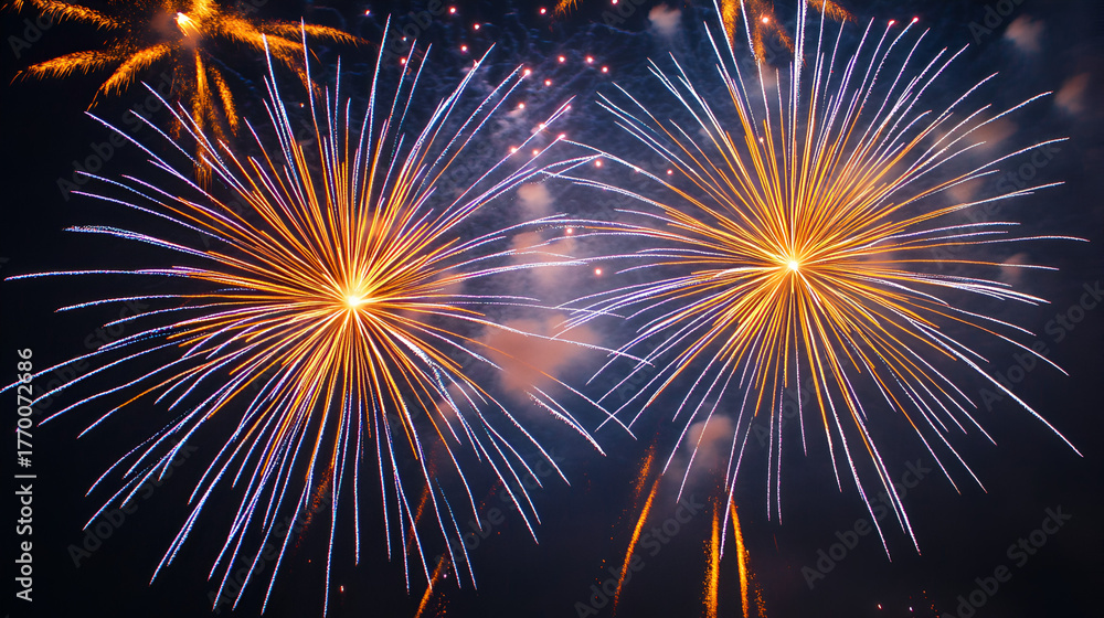 Obraz premium Spectacular fireworks display lighting up the night sky with vibrant colors and intricate patterns of light