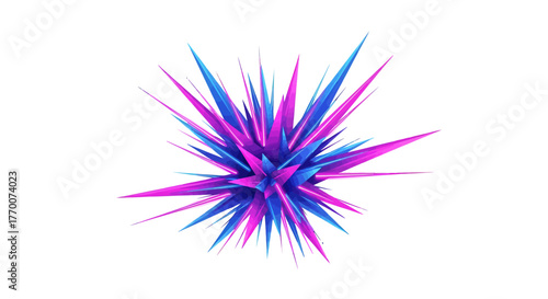 Abstract blue and purple geometric spike explosion on white background
