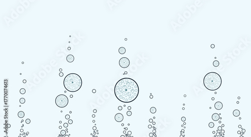 Abstract background of ascending bubbles with circular patterned textures on a light blue backdrop.