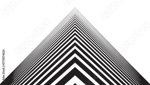 A mesmerizing optical illusion featuring a series of converging black lines forming a pyramid shape against an, creating a sense of depth and perspective