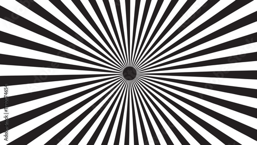 A dynamic burst of black and white rays emanating from a central point, creating a captivating optical illusion, evoking a sense of energy and movement