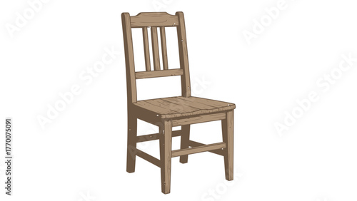 A wooden chair with a slatted back and seat