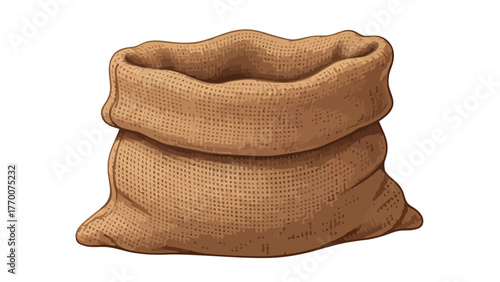 An empty open burlap sack with a textured weave and folded opening