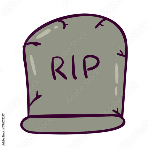 Cartoon illustration of a gray tombstone with the inscription 'RIP' representing death and remembrance