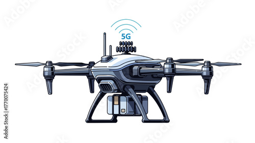 Drone with 5G signal indicators and camera
