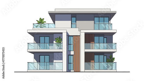 Facade of a modern multistory building with balconies