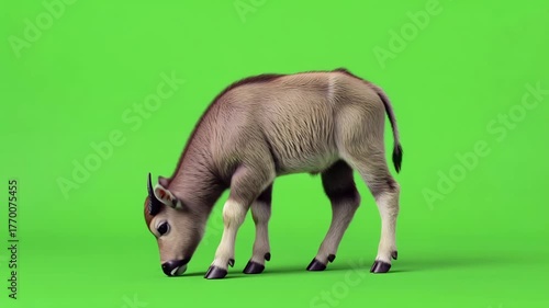 Junges Büffelkalb auf grünem Hintergrund – Chroma Key Greenscreen Tieraufnahme