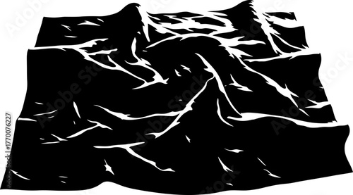 dark ripples form a stark, compelling abstract landscape of sculpted drama