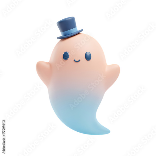 Adorable cartoon ghost wearing a top hat against a for halloween on transparent background