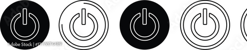 Power button icon, on off symbol set, electronic control graphic, black and white vector, device interface design, tech element