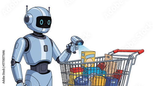 Robot scanning items in a grocery cart