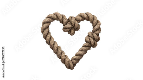 Rope heart shape tied with knots against a white background