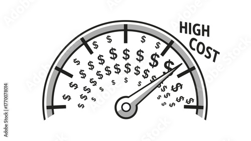 Speedometer showing dollar signs with HIGH COST text