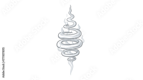 Swirling grey smoke forming rings and spirals against a white background