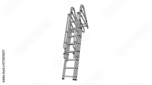 Two metal ladders leaning against each other