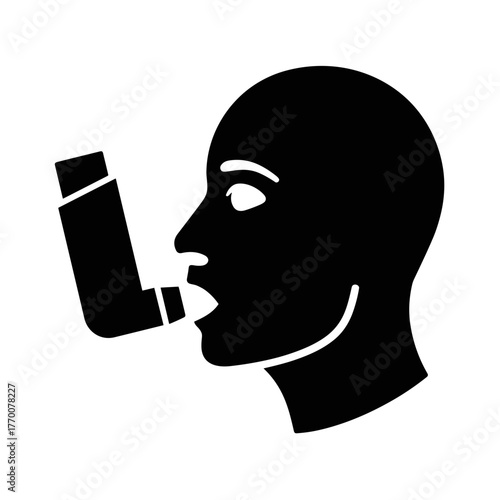 a person using an asthma inhaler to treat respiratory problems and breathing difficulties illustration