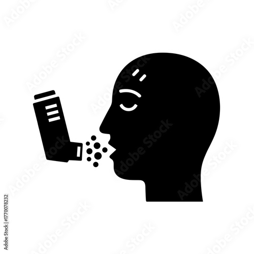 a person using an asthma inhaler to treat a respiratory problem and lung disease for better breathing aid