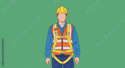 Construction Worker Safety Attire - Hard Hat and High-Visibility Vest.