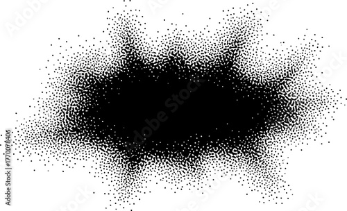 dark stippled aura spreads, symbolizing impact, transformation, and abstract energy