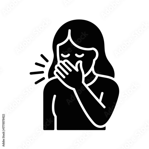 a woman is coughing into her hand to prevent the spread of germs and protect others from illness now