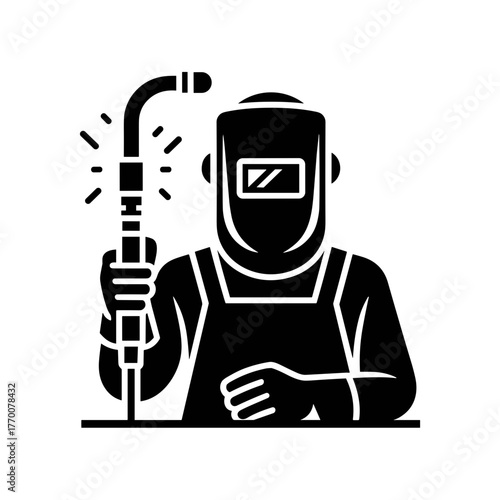 A welder in full gear is welding metal. This image represents safety, construction, and industrial work. char