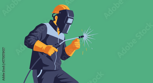 Welder at Work - Protective Gear and Welding Sparks.