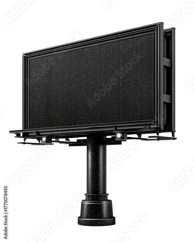 Large, dark, empty outdoor billboard stands against a black background
