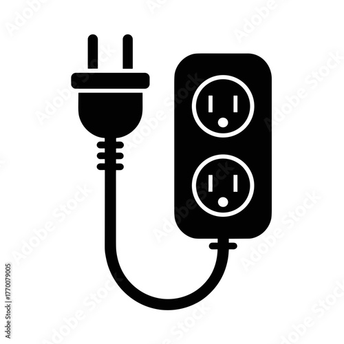 power plug and outlet extension cord for electricity supply and household appliances with black and white design