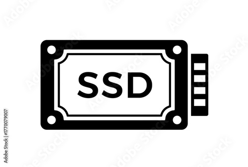 Icon of a solid state drive, a storage device used in computers for fast and reliable data storage.