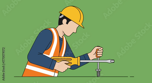 Construction Worker Using a Jackhammer with Safety Gear.