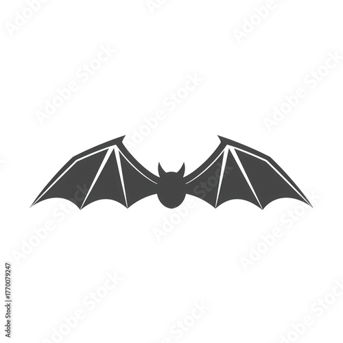 Stylized gray bat with outstretched wings against a stark on transparent background