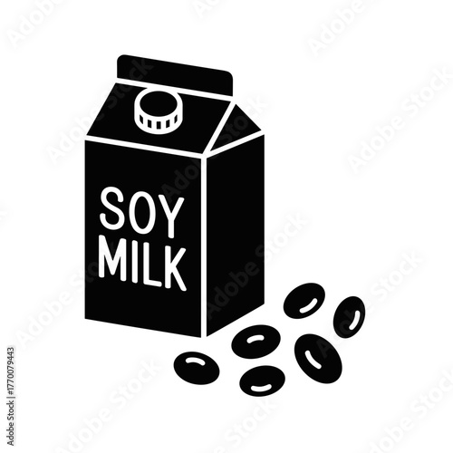 Illustration of a soy milk carton with soybeans, a healthy, vegan, dairy-free alternative drink option