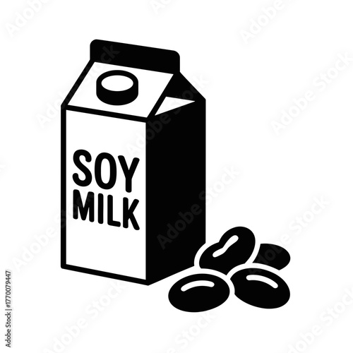 A soy milk carton with soybeans, a plant based dairy alternative for a healthy and vegan lifestyle.