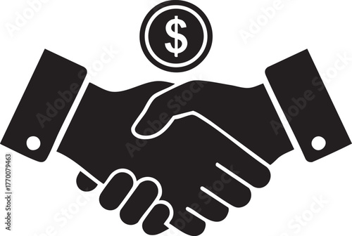 Financial Loan Lending Handshake Silhouettes with Currency Coin Symbol