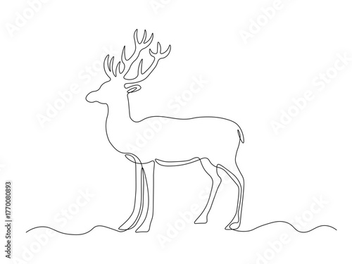 Abstract deer, continuous single one line art hand drawing sketch logo on white background