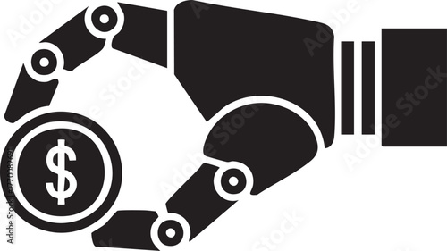 Fintech Automated Bot Robotic Hand Silhouettes Holding Coin for Finance Automation