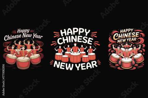 Drummers celebrate Chinese New Year with traditional attire and instruments celebration culture