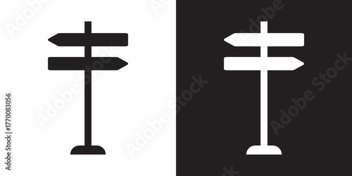 black and white signpost pointing to different directions on  a  black and white background
