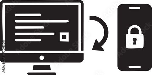 Minimalist Two Factor Authentication Phone Silhouettes with Arrow for Digital Security