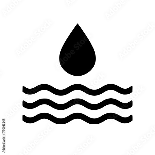 Water Drop and Waves Icon, Symbol of Fluidity and Nature