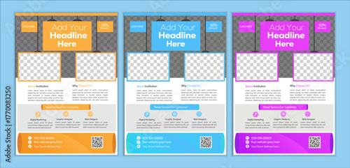 a bundle of 3 templates business flyer design, in blue color, and modern design,marketing,business proposal, promotion, advertise, publication and editable vector template design
