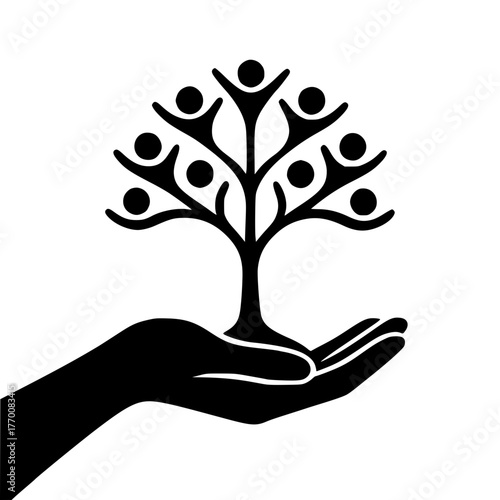 Human Care for Nature – Community and Environmental Support, Hand Holding Tree with People