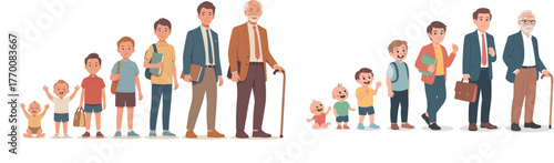 Male Human Life Cycle from Baby to Boy, Teenager, Adult, and Elderly Man Aging Process Vector