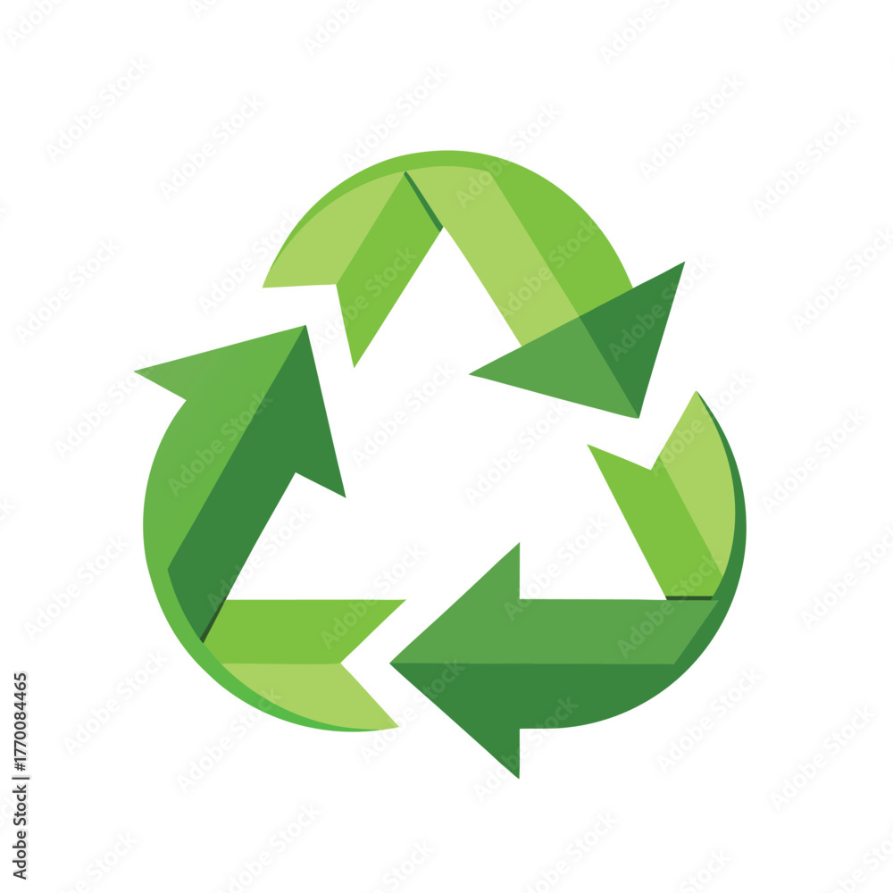 Fototapeta premium Green recycling symbol with 3D effect on white background arrows environment