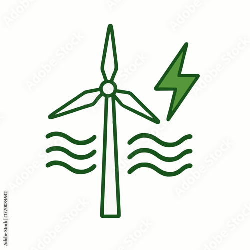 Wind turbine generating renewable energy with lightning bolt symbol  