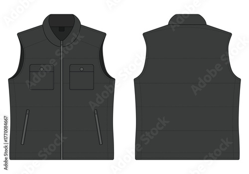 Black zipper vest template front and back view