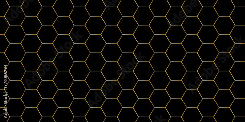 Emboss web hexagonal black technology line paper background. Hexagonal grid tile mosaic structure mess cell design. black hexagon honeycomb football geometric copy space business texture.	
